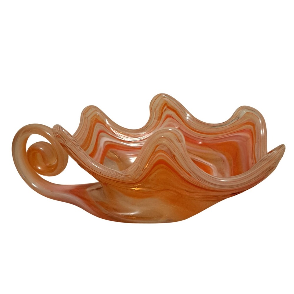 Orange Swirl Glass Snail Sooner-Glass Candy Dish Bowl Spiral Tail Handblown